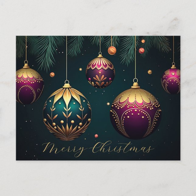 Festive Baubles Christmas Greeting Card (Front)