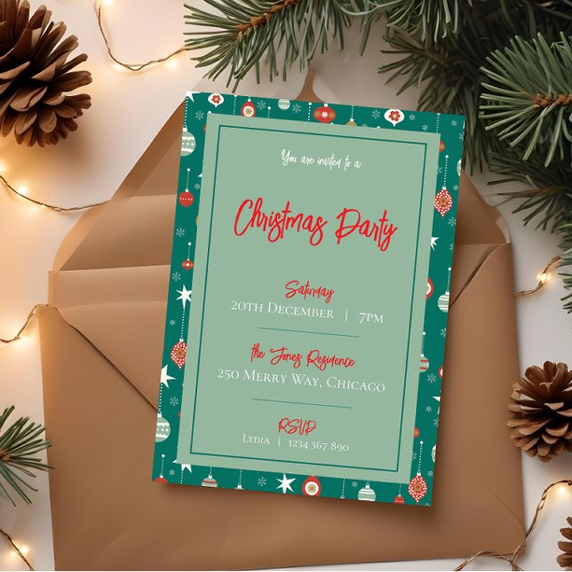 Festive Baubles & Snowflakes Christmas Party Invit Invitation (Creator Uploaded)
