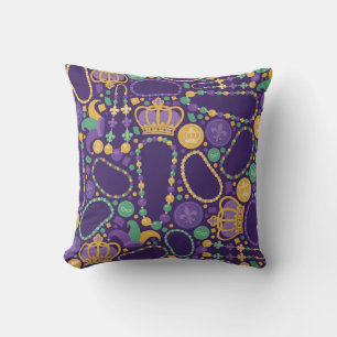 Festive Beads and Crowns Pattern Throw Pillow