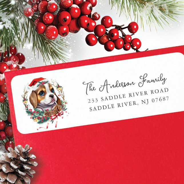 Festive Beagle Dog in Santa Hat  Return Address (Creator Uploaded)
