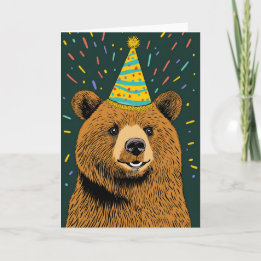Festive Bear Birthday Party Greeting Card