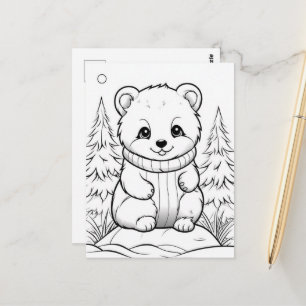 Festive bear kids colouring Postcard