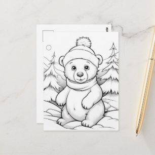 Festive bear kids colouring postcard
