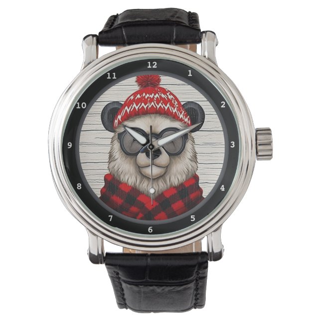Festive Bear Wearing Hat and Scarf Watch (Front)