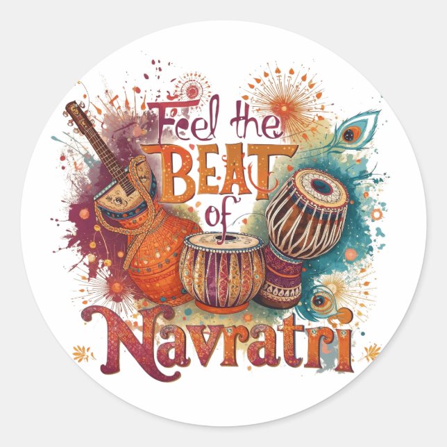 Festive Beats – Colourful Navratri Celebration Des Classic Round Sticker (Front)