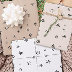 Festive Beige White Snowflake Pattern Christmas Wrapping Paper Sheet