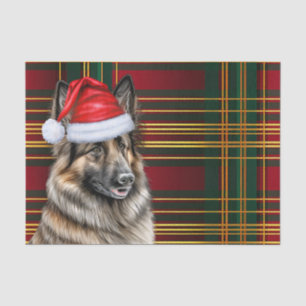 Festive Belgian Tervuren Dog Plaid Christmas Tissue Paper