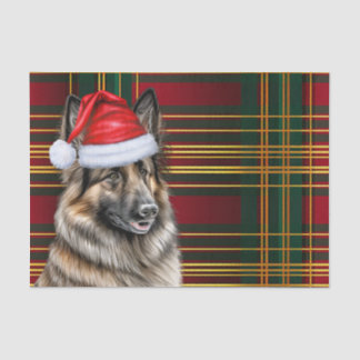Festive Belgian Tervuren Dog Plaid Christmas Tissue Paper
