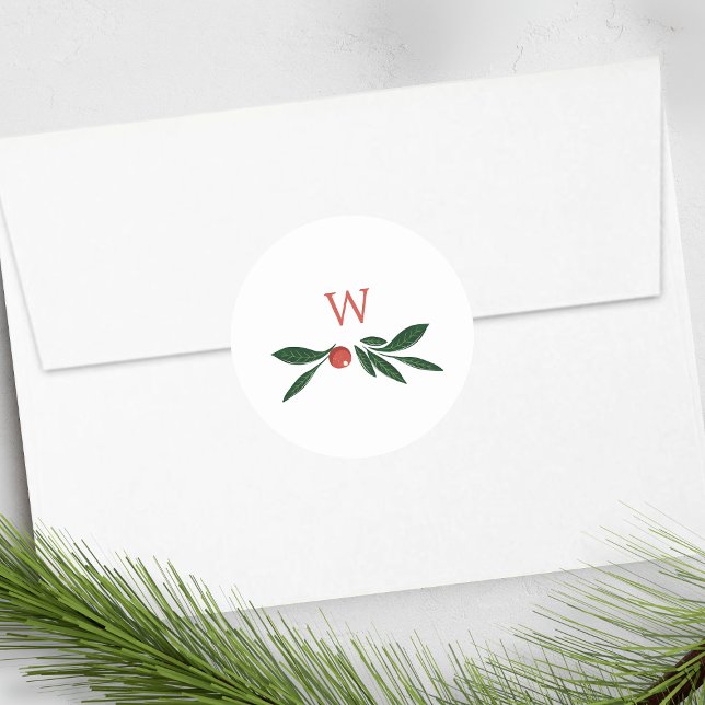 festive berries traditional green & red christmas classic round sticker (Creator Uploaded)