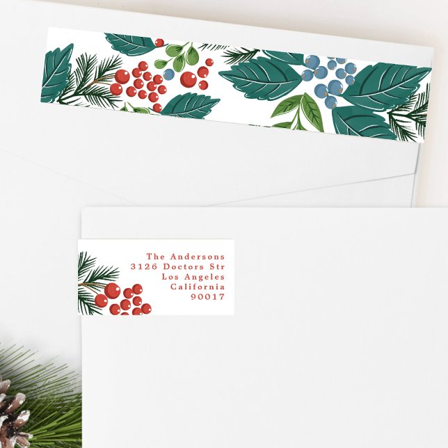 festive berries traditional green & red christmas wrap around label (Creator Uploaded)