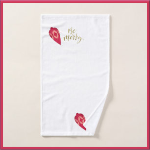 Festive Berry Colour Ornament Be Merry Hand Towel