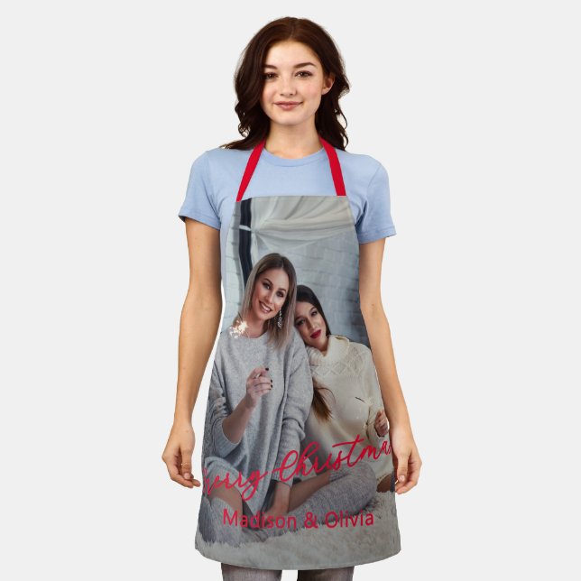Festive Best Friend Personalized Photo Script Name Apron (Worn)