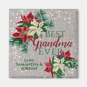 Festive Best Grandma Ever Floral Poinsettia Magnet