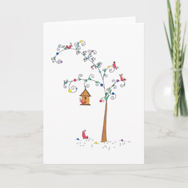 Festive Birds, Blank Holiday Card (Front)