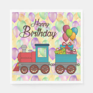 Festive Birthday Balloon Train Birthday Napkin