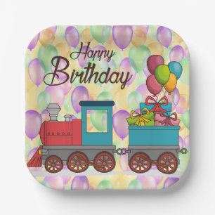 Festive Birthday Balloon Train Birthday Paper Plate