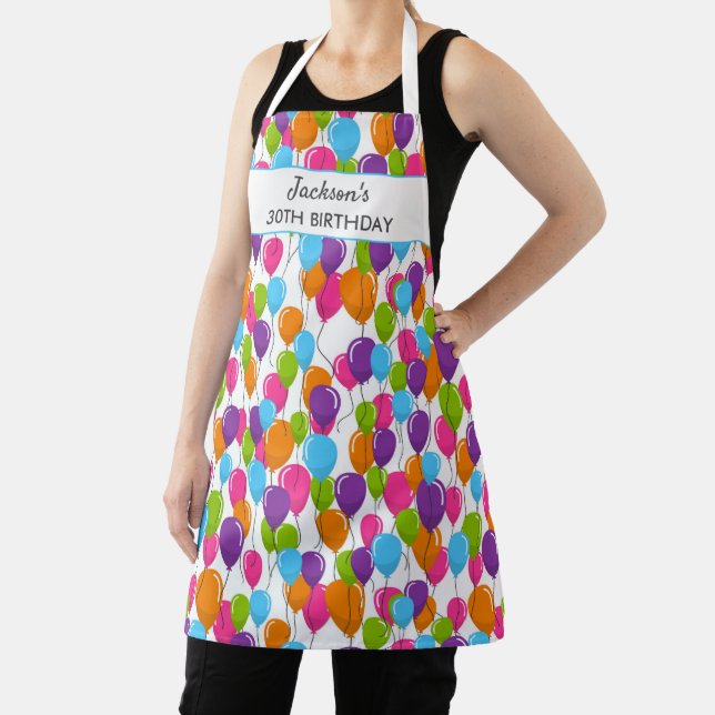Festive Birthday Balloons Any Age Custom Text  Apron (Insitu)