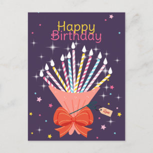 Festive Birthday Bouquet Candles Celebration Announcement Postcard