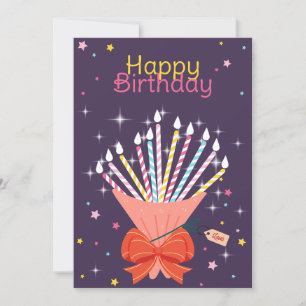 Festive Birthday Bouquet Candles Celebration Holiday Card