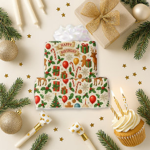 Festive Birthday Christmas Wrapping Paper