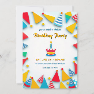 Festive Birthday Party with Border of Hats Invitation
