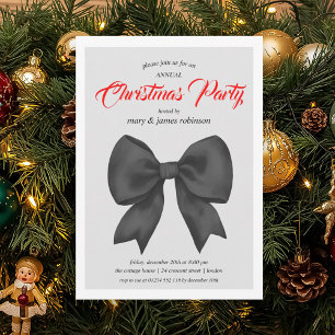 Festive Black Bow Christmas Holiday Party  Invitation