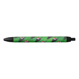 Festive Black Cat Pattern on Green Black Ink Pen