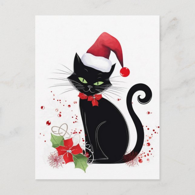 Festive Black Cat Postcard (Front)