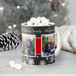 Festive Black Chalkboard Christmas Photo Collage Coffee Mug<br><div class="desc">Personalize this Christmas coffee mug with custom text and three (3) holiday photos.  Design features a handwritten script font,  vibrant red ribbon stripe,  white snowflakes,  and black background with a textured chalkboard appearance.</div>