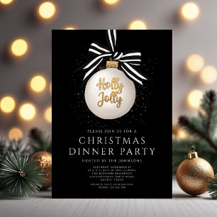 Festive Black Christmas Dinner Party Invitation