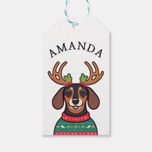 Festive Black Dachshund Christmas Name Gift Tags
