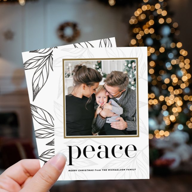 Festive Black Foliage Print Photo Christmas Peace Invitation (Creator Uploaded)