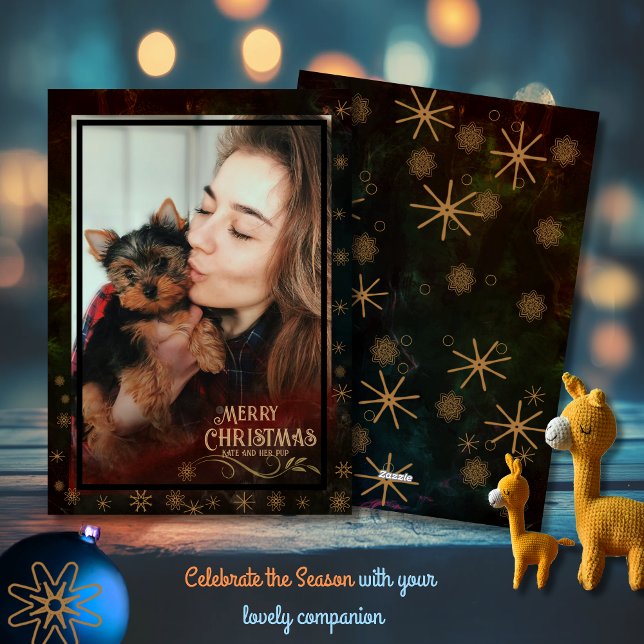 Festive Black Green Photo Merry Christmas  Holiday Card (Festive Black Green Photo Merry Christmas Holiday Card)