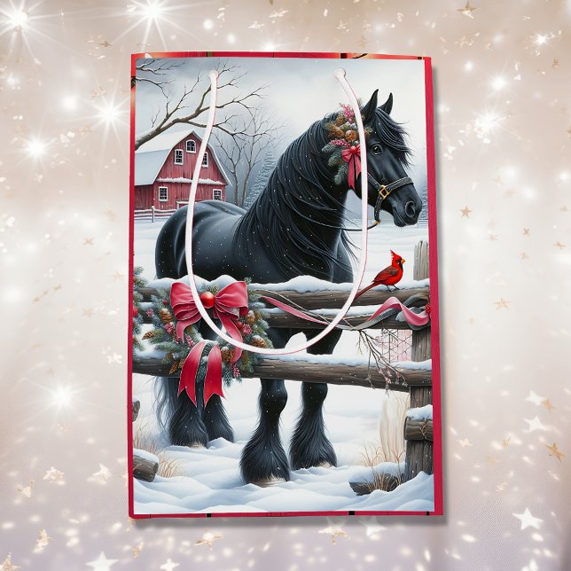 Festive Black Horse and Cardinal Christmas Medium Gift Bag (Creator Uploaded)