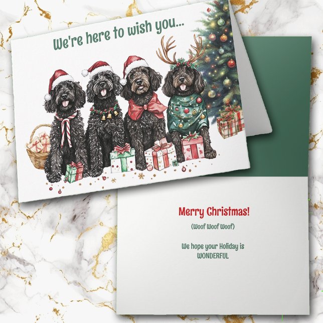Festive Black Labradoodle Dogs Christmas Card (Creator Uploaded)
