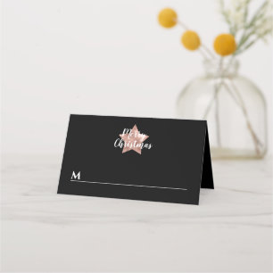 Festive Black Star Merry Christmas Place Card