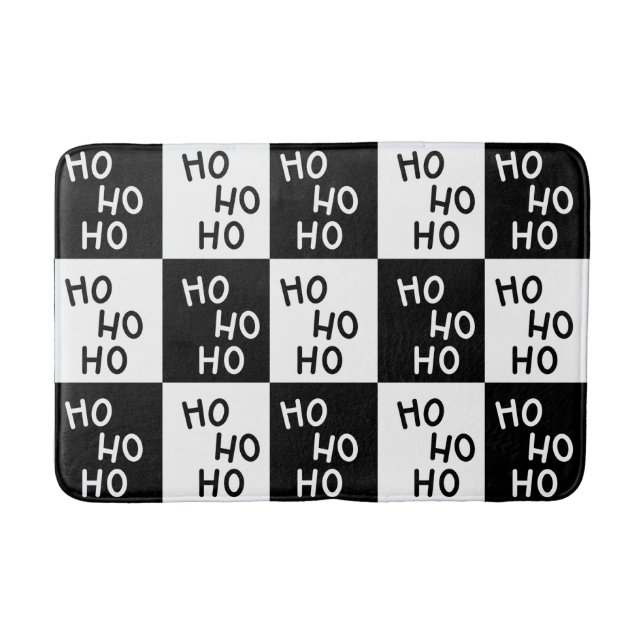 Festive Black White Ho Ho Slogan Christmas Pattern Bath Mat (Front)