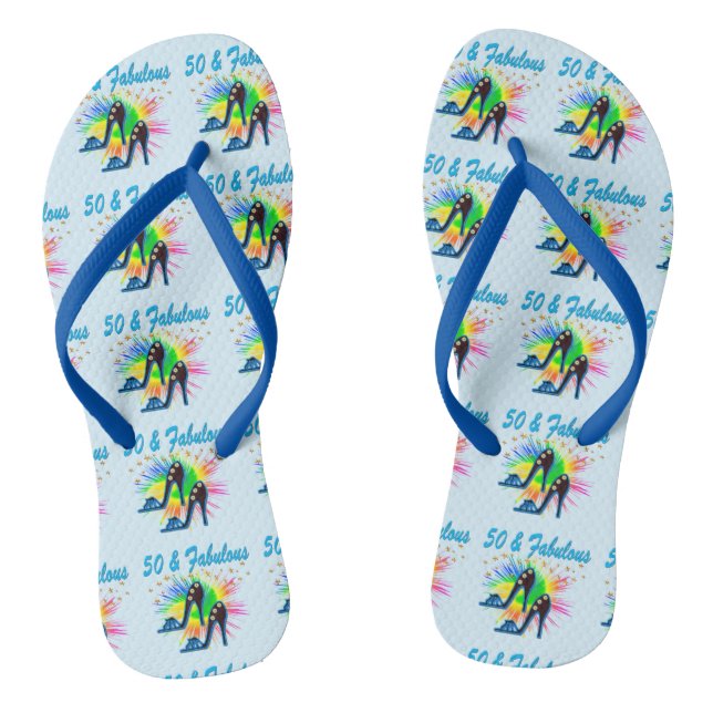 FESTIVE BLUE 50TH BIRTHDAY FLIP FLOPS (Footbed)