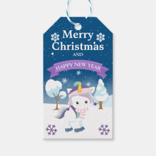 Festive Blue and Purple Christmas Unicorn Gift Tags