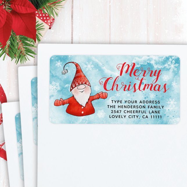 Festive Blue and Red Cute Gnome Merry Christmas Label (Creator Uploaded)