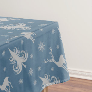 Festive Blue Christmas Deer Pattern  Tablecloth