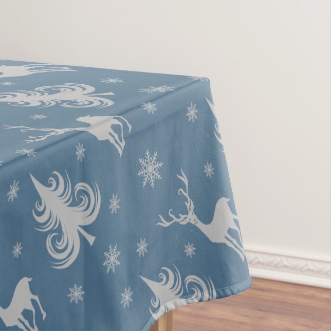 Festive Blue Christmas Deer Pattern  Tablecloth (In Situ)