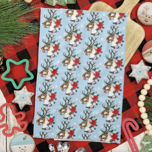 Festive Blue Christmas Reindeer Wreath  Kitchen Towel