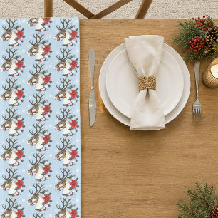 Festive Blue Christmas Reindeer Wreath  Long Table Runner
