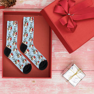 Festive Blue Christmas Reindeer Wreath  Socks