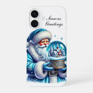 Festive blue Christmas Santa customizable iPhone 16 Case