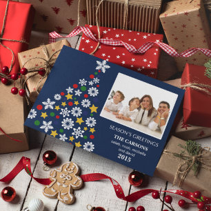 Festive Blue Christmas Tree Holiday Photocard Card