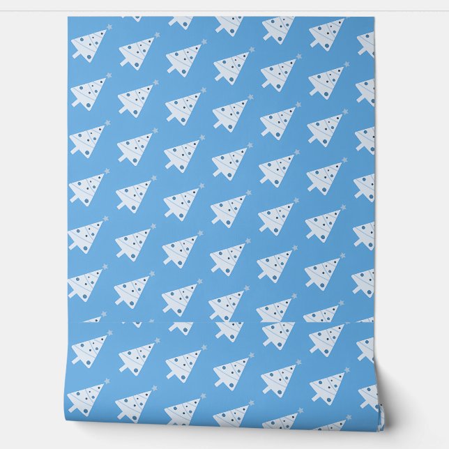 Festive Blue Christmas Tree Pattern Wallpaper (Unrolling)
