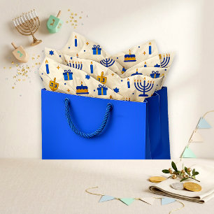 Festive Blue Cream Graphic Birthday Hanukkah Tissue Paper