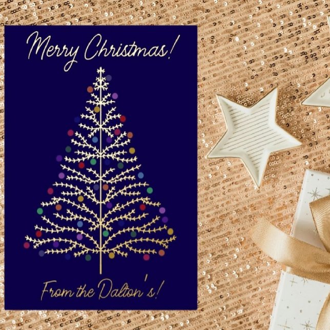 Festive Blue & Gold Modern Christmas Tree Personal Foil Holiday Card (Creator Uploaded)